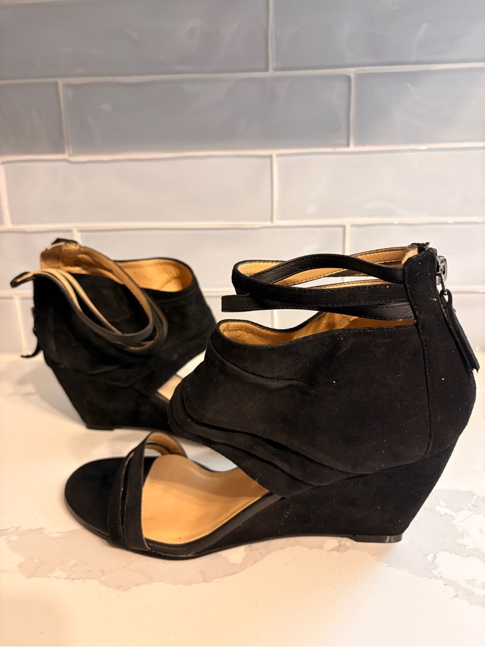 Nine West Black Women's Wedge Sandals with Ankle Straps